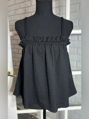 Anthropologie Current Air Women’s S Tank Top Black Ruffle Camisole Sleeveless